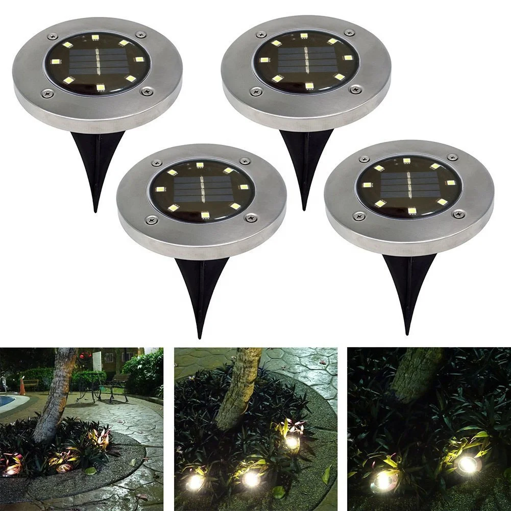 outdoor ground solar lawn stainless steel grass 8 led light