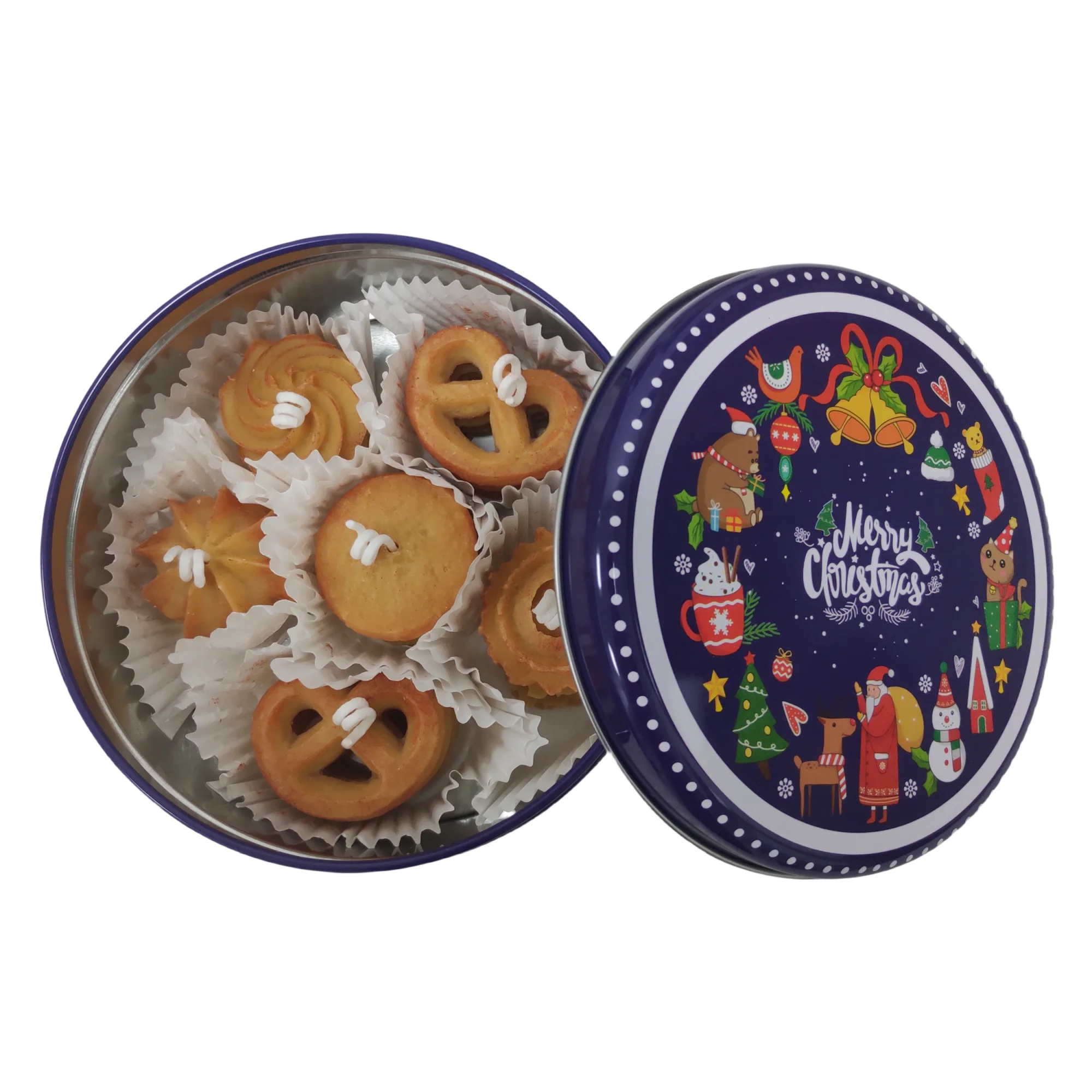Soy Wax 6Pcs  Christmas Gifts Food Butter Biscuit Cookie Shaped Scented Candle in Round Tin Metal Box