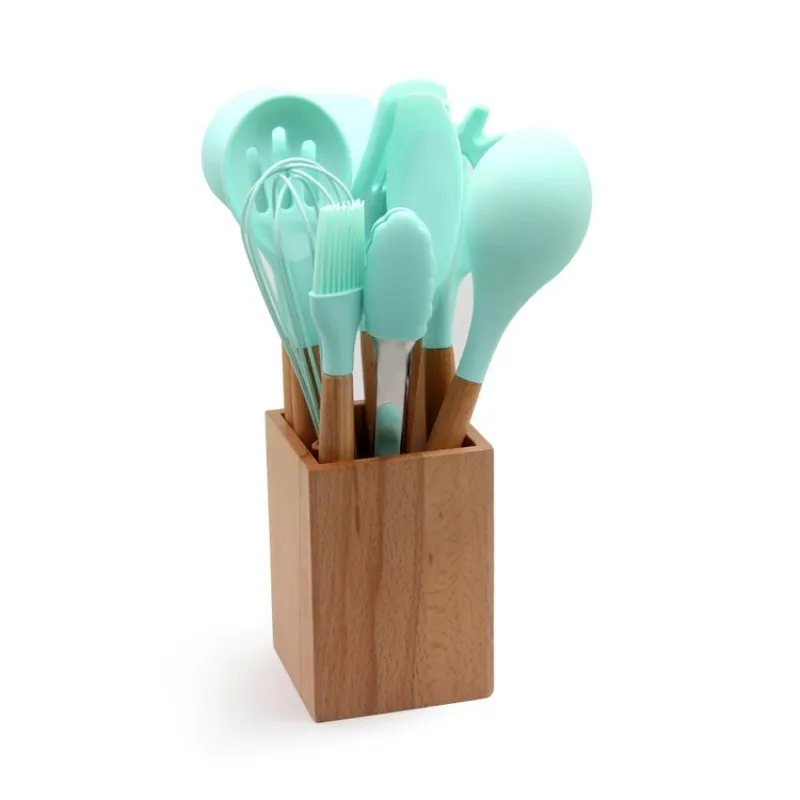 Wood Handle Silicone Utensils Kitchenware 11Piece Set Kitchen Tool Shovel Spoon Set