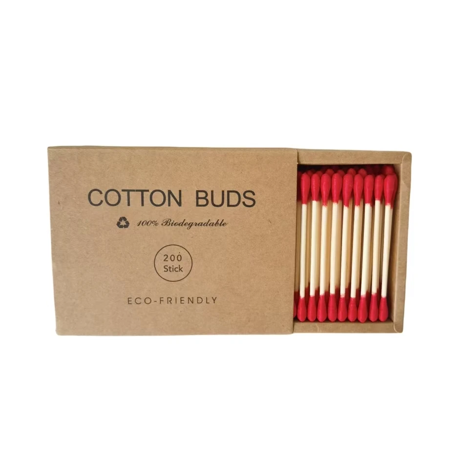 New products 200pcs 100% biodegradable paper box eco friendly bamboo stick colorful cotton swabs