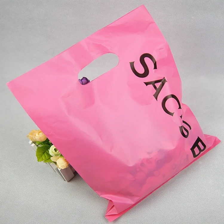 print die cut 30cm x 40cm plastic shopping bags with handle pe gift bag plastic retail branded plastic carrier bags with logos