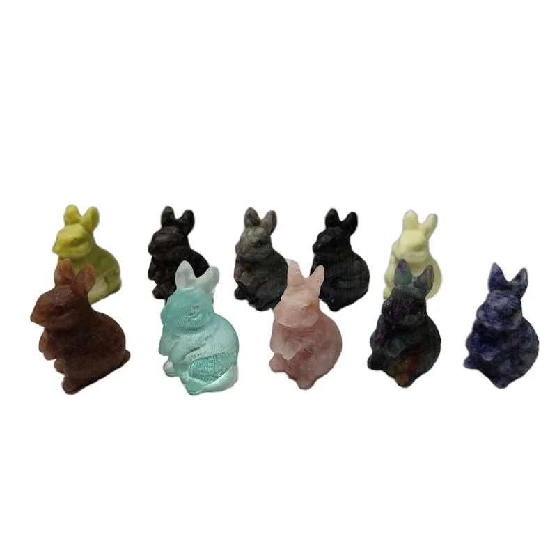 Wholesale Natural Quartz Folk Crafts Rabbit Crystal Carvings Animales  For Home Decoration