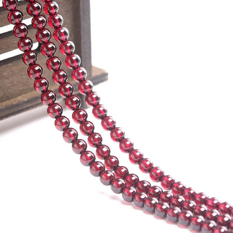 High Quality Unique Natural Garnet Beads Round Wine Red Semi-precious Stones For Jewelry Making