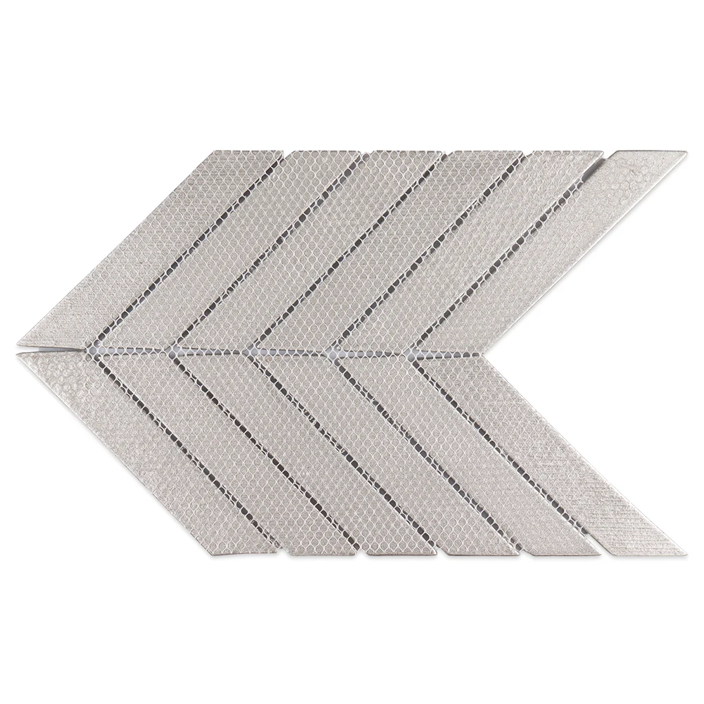 Luxury style waterjet chevron fishbone shape silver glass mosaic tiles