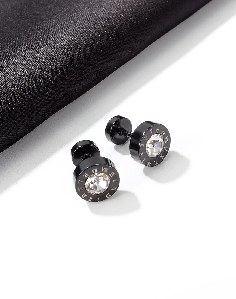 Energinox Personalized Hypoallergenic Shape of dial 316L Stainless Steel Zircon Hiphop Mens Magnetic Earrings Studs