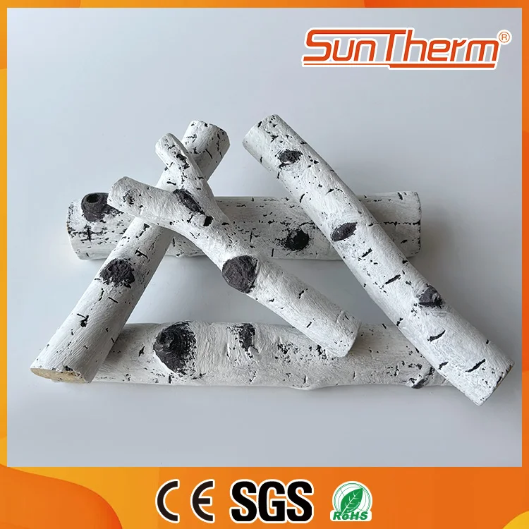 12 Pcs Large Withe Birch Logs Gas Fireplace Ceramic Logs Decorative