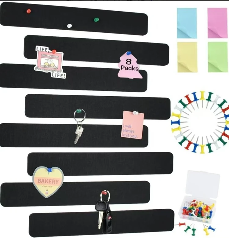 8 Pack Felt Pin Board Bar Strips Notice Board Self Adhesive Felt Bulletin Board for Bedrooms Offices Home Wall Decoration