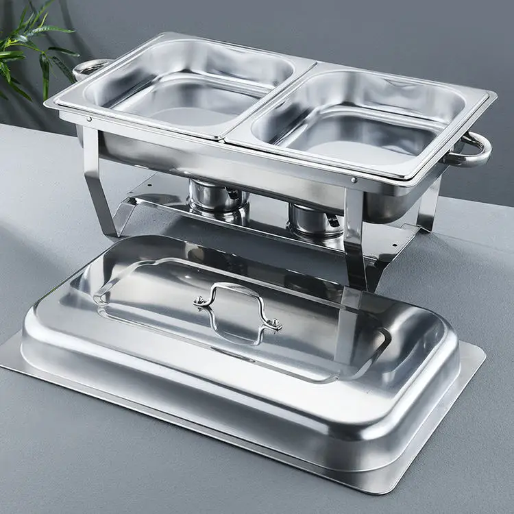4 Pack 8L Chafing Dish Buffet Stainless Steel Food Warmer Set, Rectangular Buffet Server with Tongs & Spoons for hotel