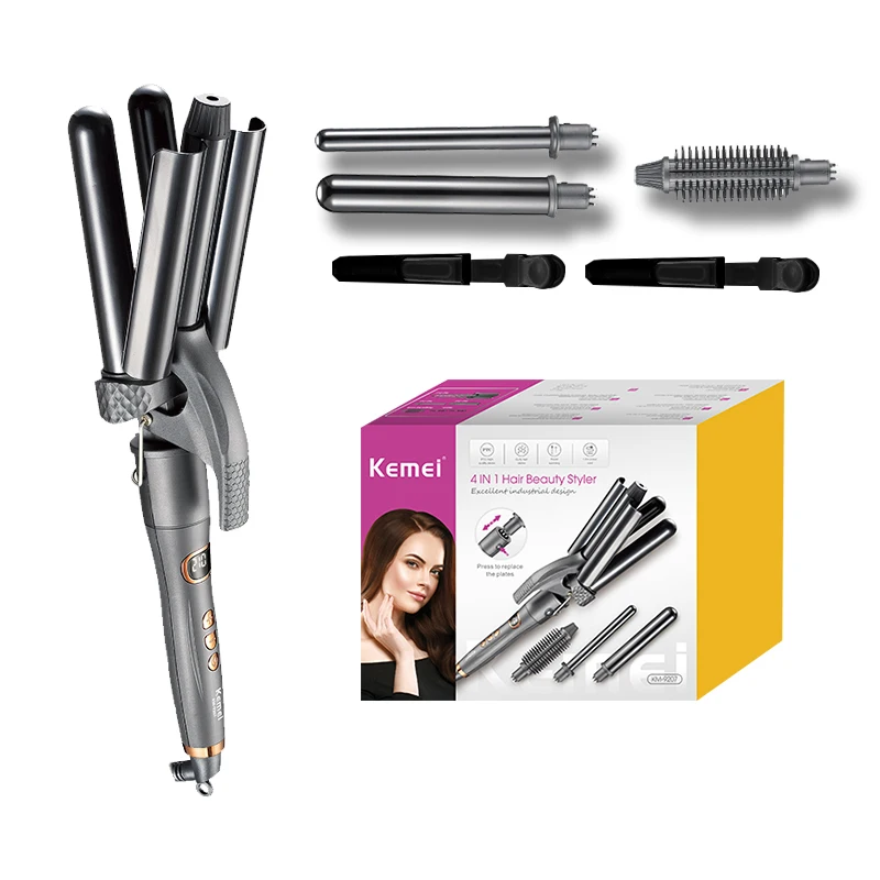KEMEI km-9207 4 In 1 Curling Iron Hair Curler  Hair Styling Tool Curling Iron Wand Automatic