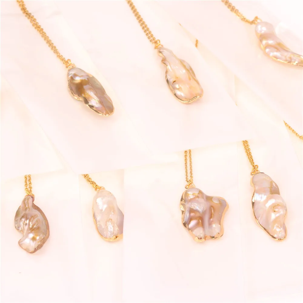 
Baroque Natural Pearl Pendant Necklace Stainless Steel Chain Fresh Water Pearl Necklace Jewelry For Women Bridesmaid Gift 