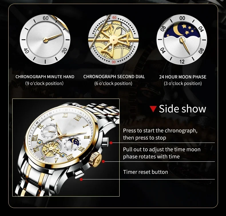 Custom Wrist Watch Watches Men Original Chinese Quartz OLVES Golden Blue Design Chronograph Watch