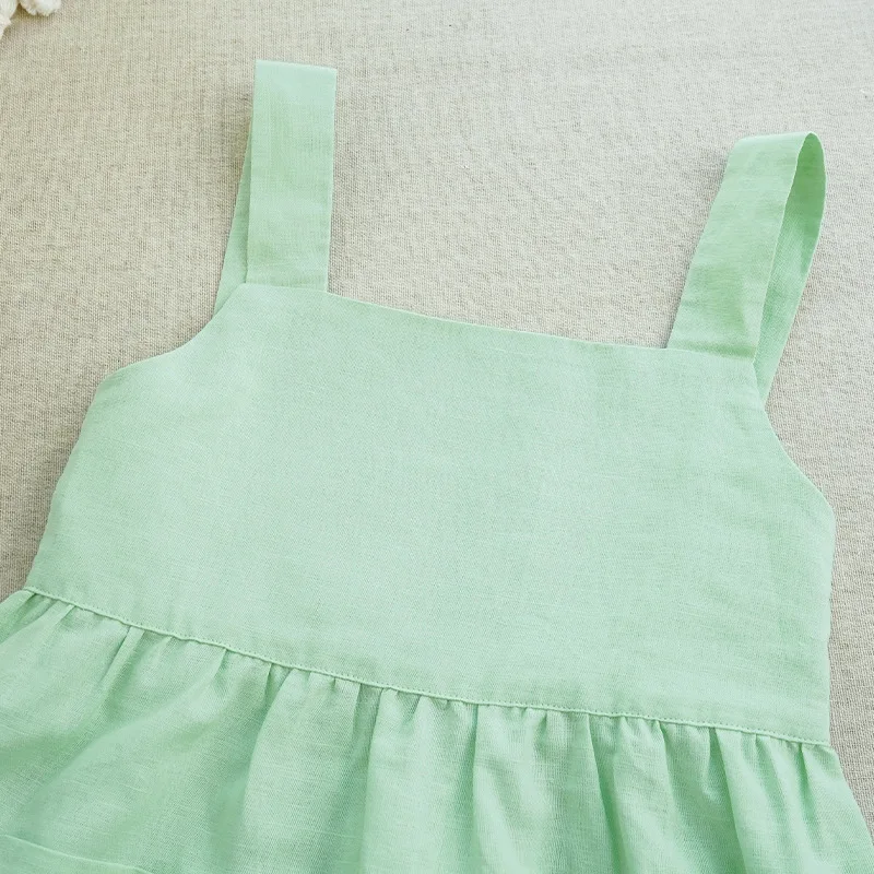 2022 Summer Cotton Linen Kids Girl Dress Sleeveless Children Midi Dress Toddler Baby Clothing