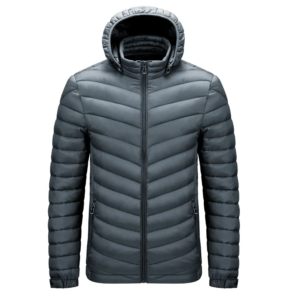 Custom logo winter men casual clothes fashion solid color cheap bubble jacket with hood