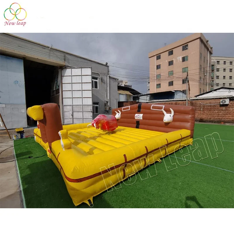Unisex PVC Inflatable Rodeo Bull Riding for Adults and Kids Dry Slide Mechanical Games with Mattress for All Ages