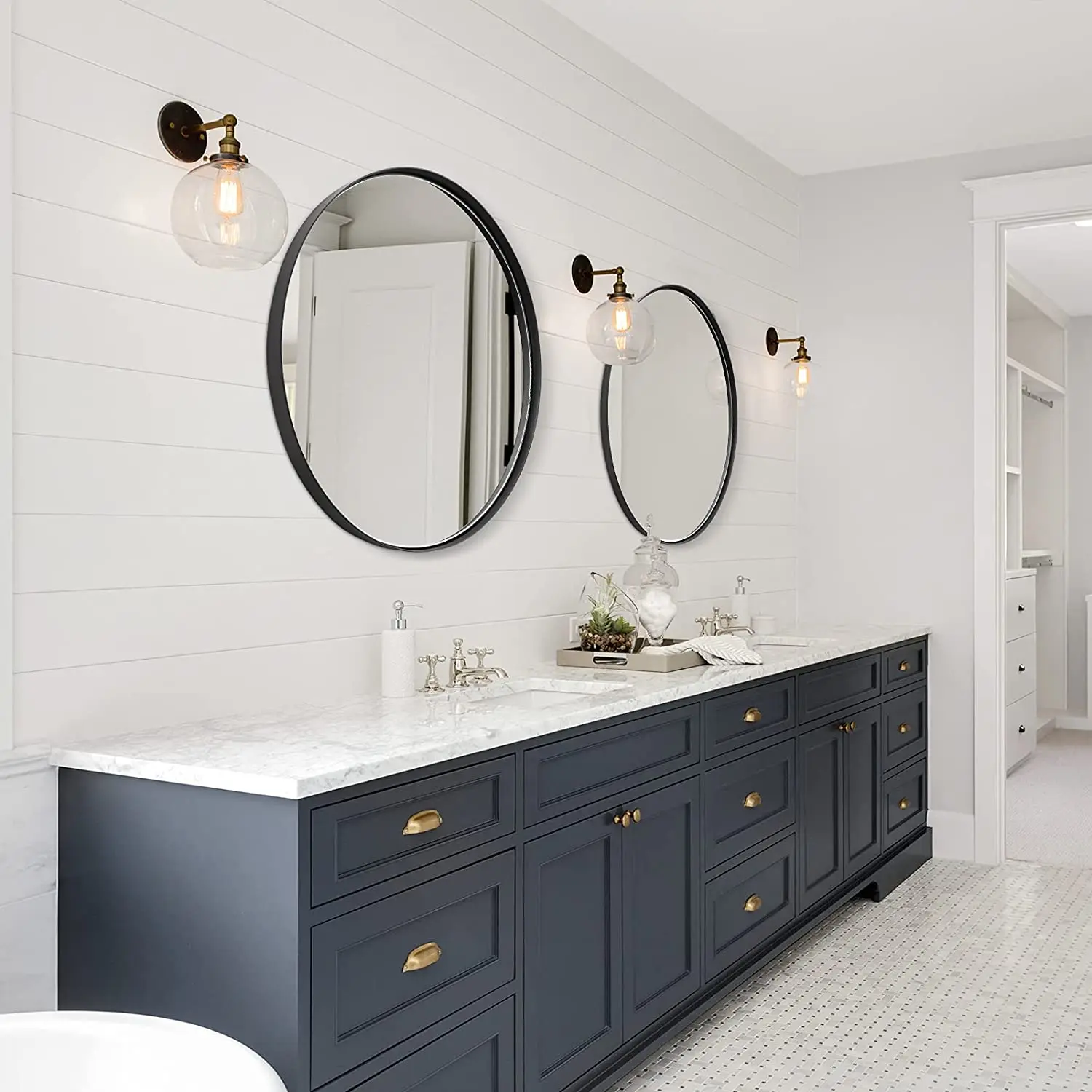  Black round circle recessed mirror premium metal framed wall-mounted hanging for bathroom washroom bedroom home