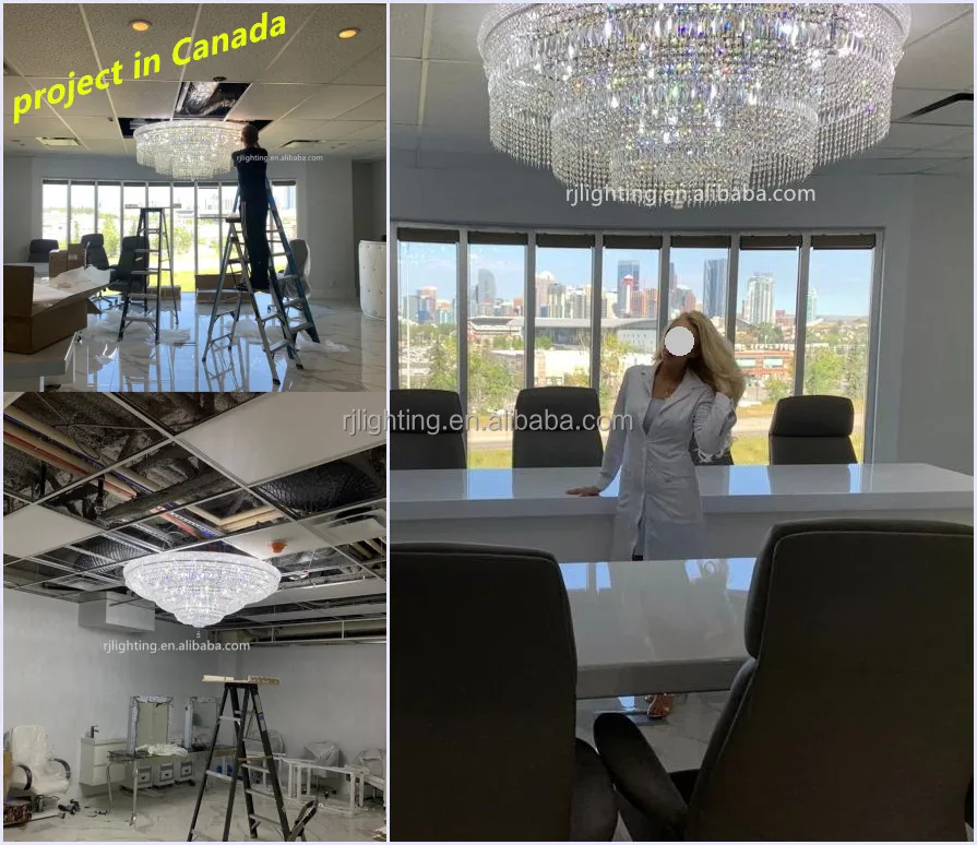 Factory outlet large chandelier 120cm wide low ceiling flush mount round golden crystal light