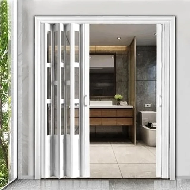 Cheap bathroom shower waterproof PVC folding moving door