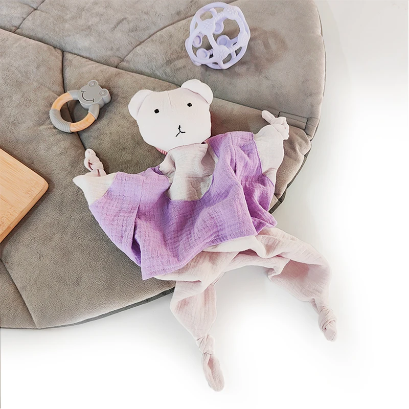 Soft Muslin Cotton Animal Cute Rabbit Organic Bunny Knot Security Toy Comforter Blanket For Newborn