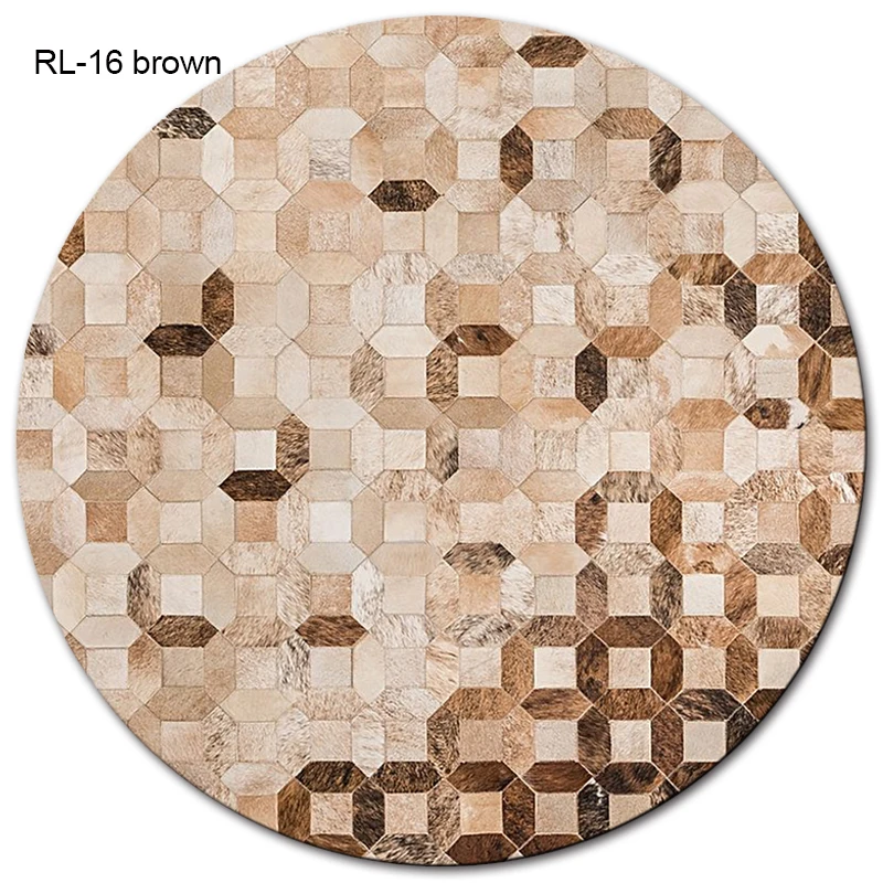 custom grey patchwork round cowhide rug