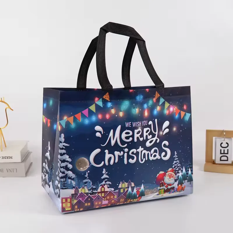 Wholesale New Popular Non-woven Laminated Christmas Gift Bag for Merry Stock Size Many Design to Choose