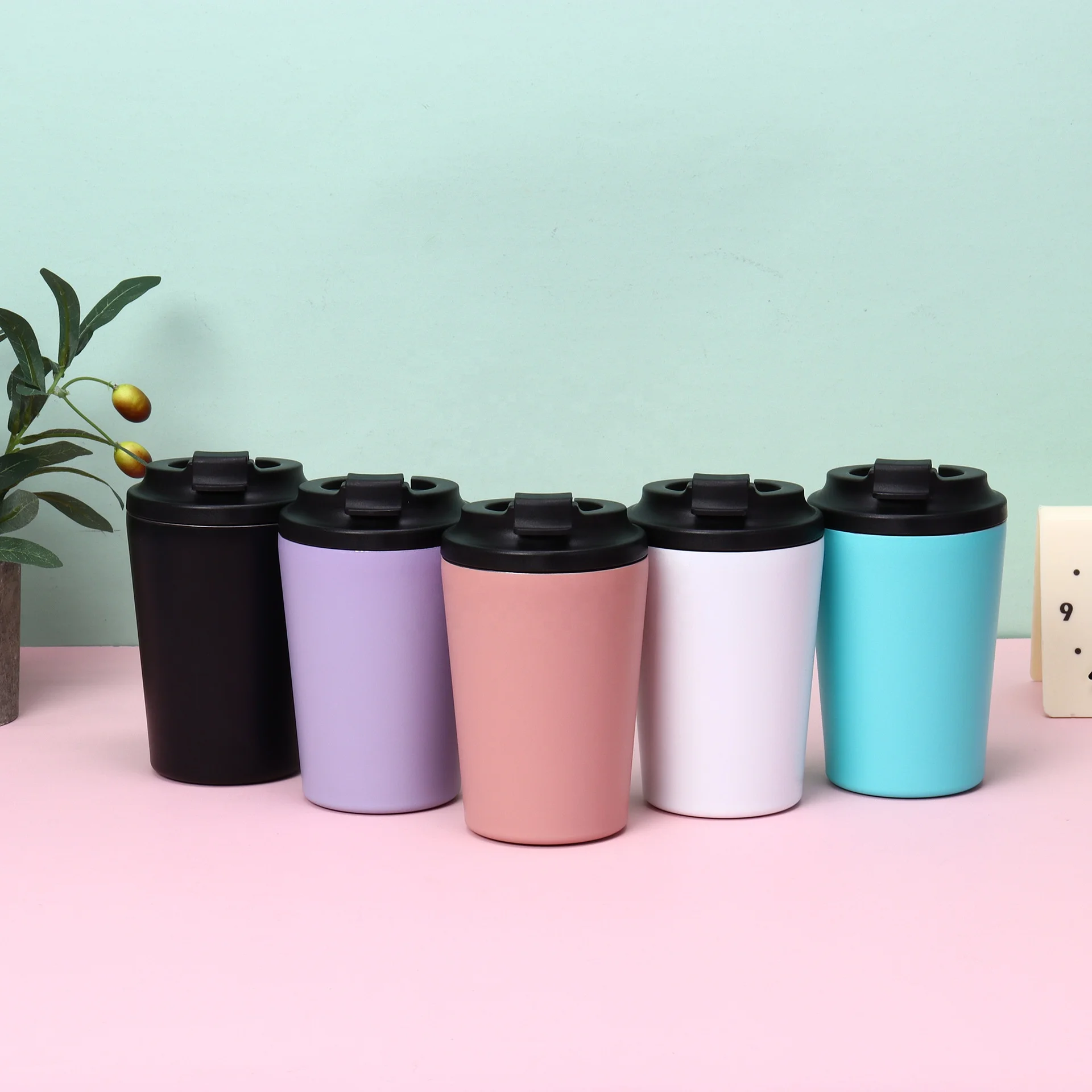 Wholesale 12oz 304 Stainless Steel Insulated Coffee Mug with Spill Proof Cover Portable Direct Drinking Car Cup Simple Gift