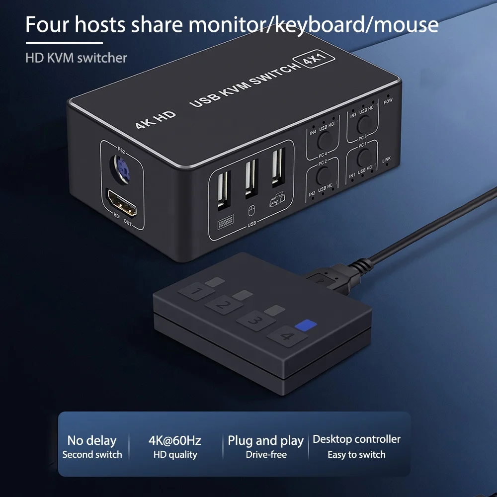  4K USB KVM переключатель коробка 4 порта HDim-совместимый консоль концентратор для ПК клавиатуры мыши (для интерфейса