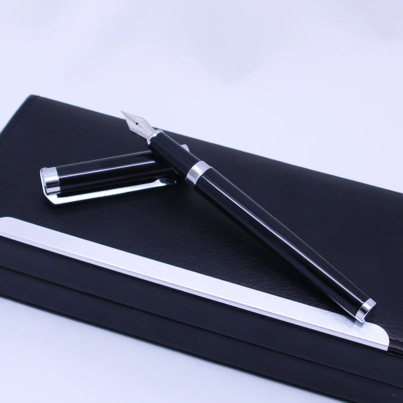 Custom Metal Luxury Pen Business Black with Silver Clip Smooth Writing Calligraphy Fountain Pen