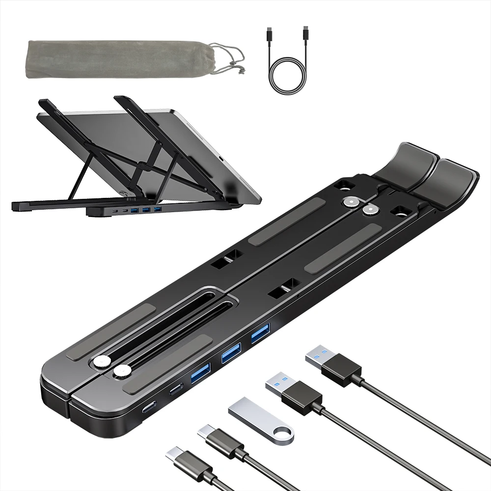 4 in 1 Adjust Height Metal Foldable RGB Light Laptop stand With USB Hub
