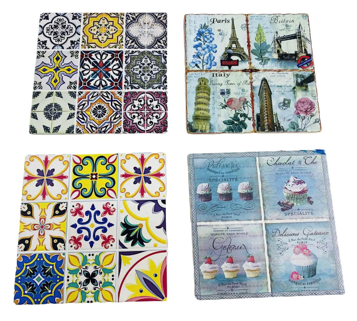 Square non-slip heat resistant custom oem design ceramic trivet coloring placemats dining table hot pot mats&pads for hot dishes