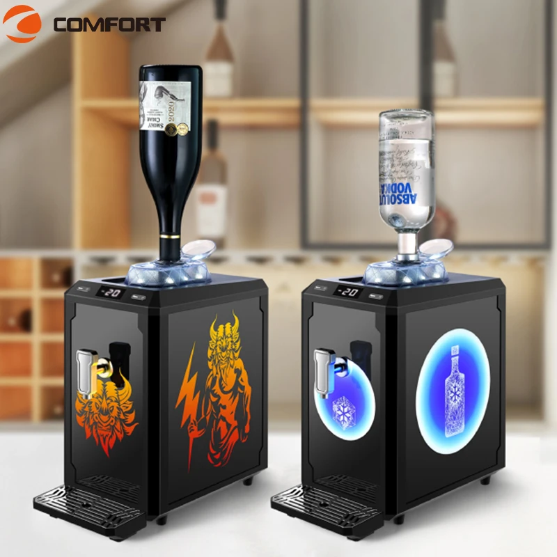 Event New design customized led logo mini portable whisky vodka shot wine chiller single bottle liquor beverage cooling machine