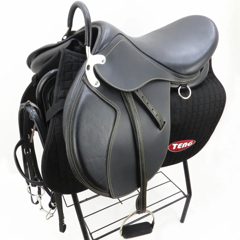 Microfiber Leather Horse Saddle with Matching Headstall Reins and Back Cinch 17.5 Inches