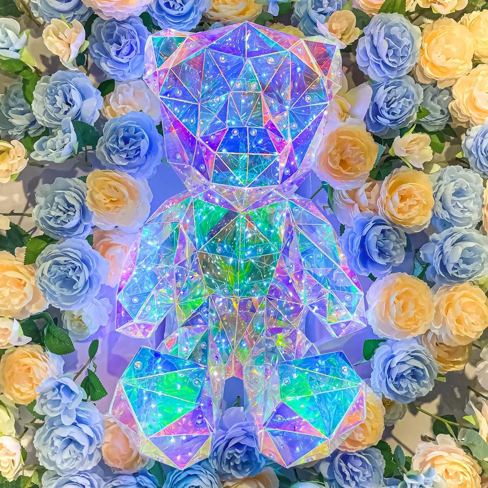 Trending Product Teddy Bear Neon Light 2023 Valentines Gift New Arrivals Film Pvc Colorful Glowing Bear For Home Decoration