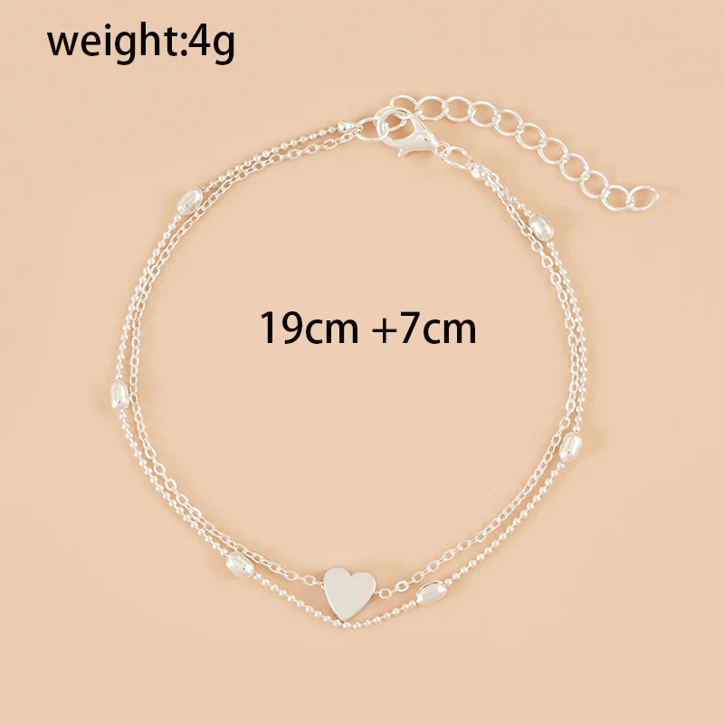 Explosion Simple Personalized Heart Feet Double Layer Beach Anklets Female Ankle Jewellery