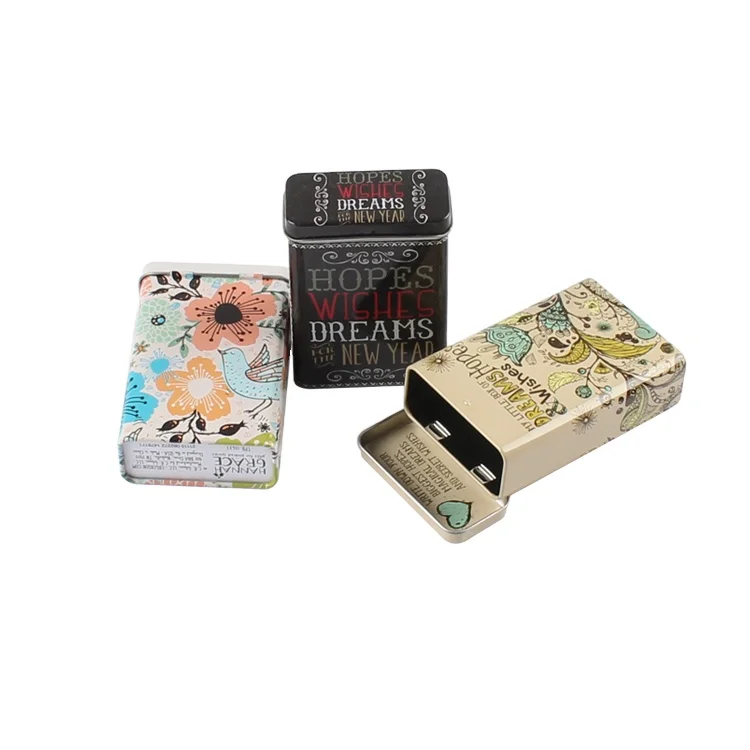 Small Rectangular Metal Cigarettes Tin Box with Hinged
