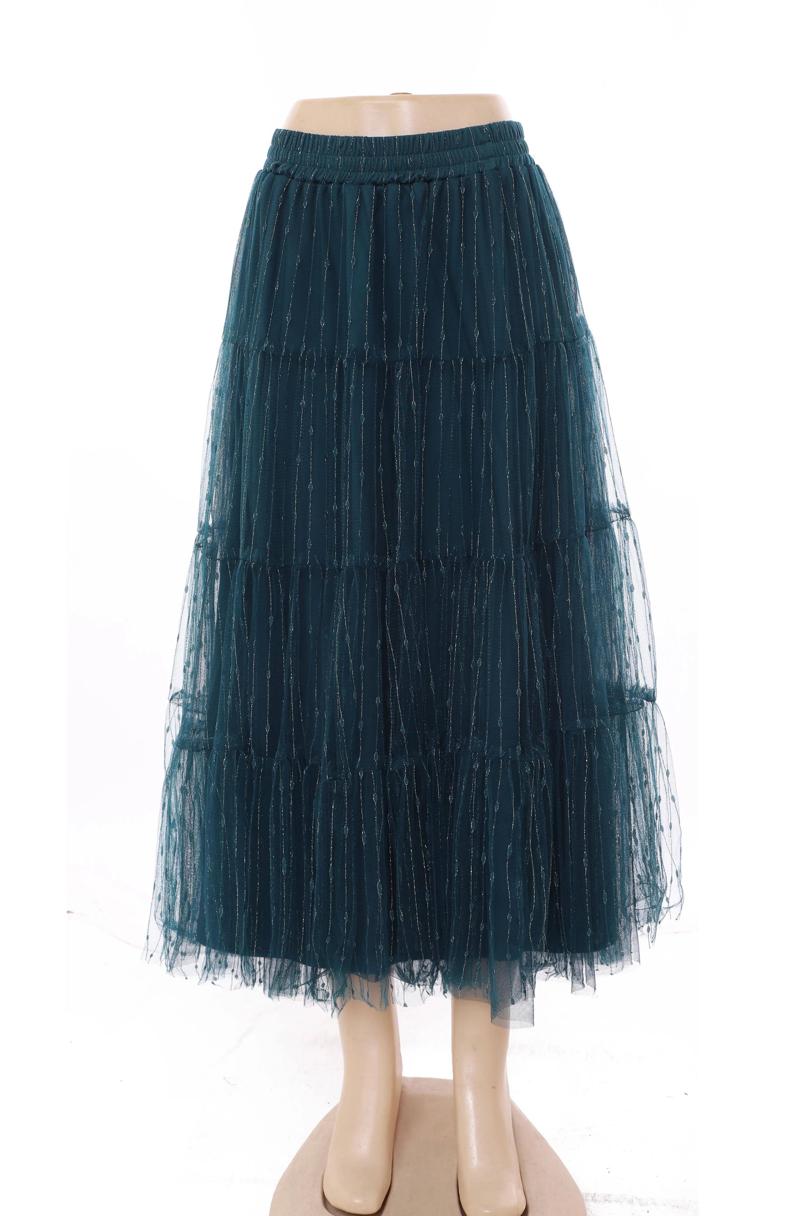 High quality summer irregular skirts Gold thread dot A-line mesh casual ruffle skirt women skirts elegant