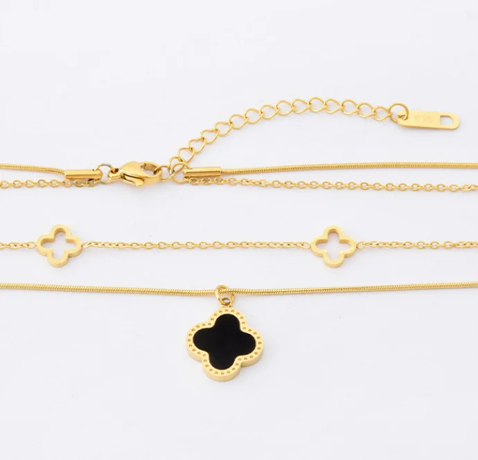 Manufacturer Wholesale Brand Jewellery 18K Gold Plated Stainless Steel Jewelry Double Layer Clover Necklace Jewelry for Women
