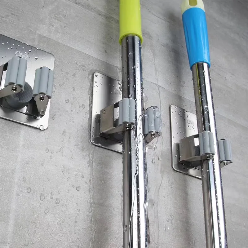 Hot selling household kitchen General Storage wall mount 304 stainless steel Tool Rack mop broom holders for bathroom