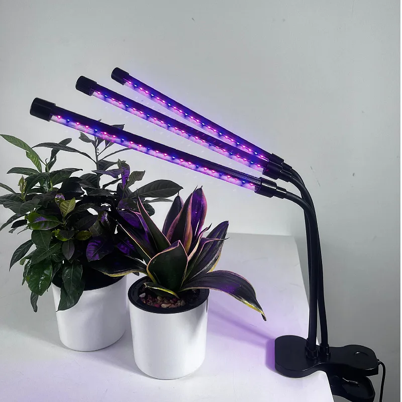 USB Clip-On Triple Head Plant Grow Light Timer Full Spectrum LED Sunlight for Indoor Succulents Flower Nursery