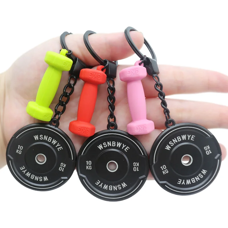 custom logo neoprene dumbbell custom stackable  designer business barbell rubber bump plate fitness dumbbell set Keychain