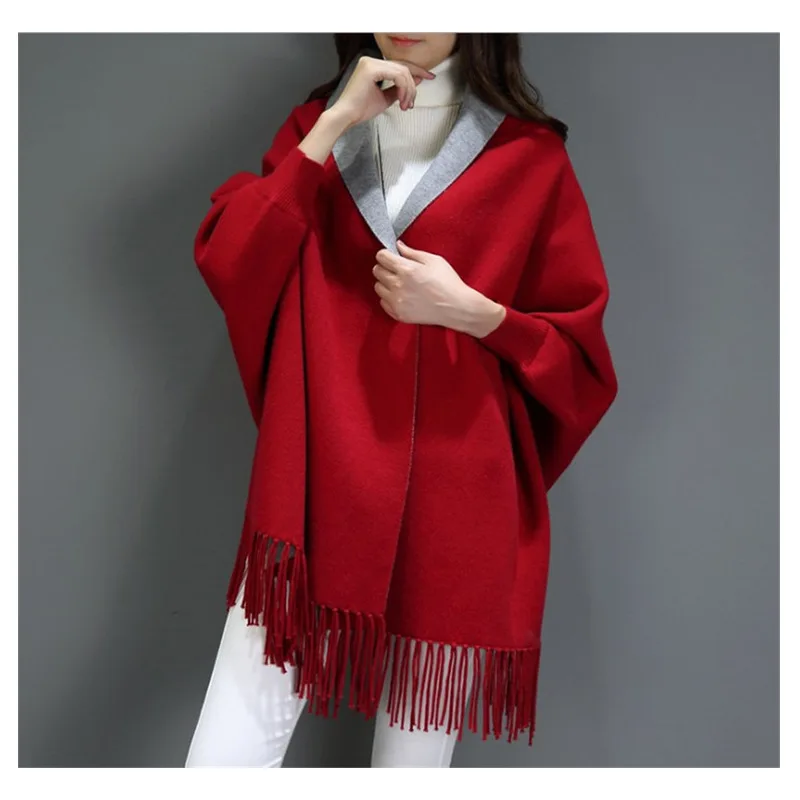 
Hot Sale Soild Color Pashmina Cashmere Shawls Tassel Scarf Cape Wraps Shawls With Sleeves 