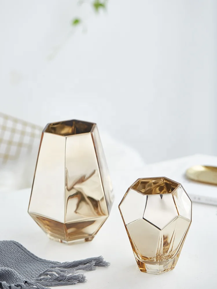
Glass Flower Vase gold Small Mini Geometric Bud Decoration Wedding nordic Home Decor Glass Flower Vase 