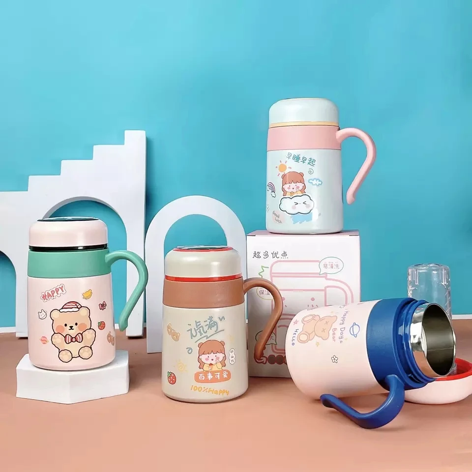 2023 cute 17oz double wall vacuum tumbler cup stainless steel insulated thermos led temperature control smart mug with handle