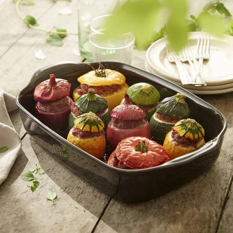 High quality ceramic rectangular binaural casserole for household kitchen with lid bakeware