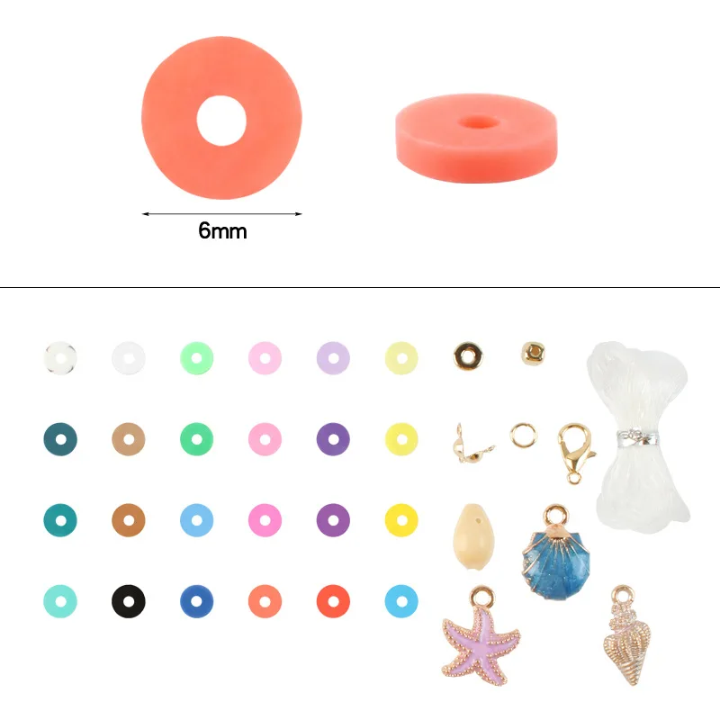 Hot Sale  28 Grids Round Heishi Spacer Bead Kit 6MM Disc Polymer Clay Beads for Bracelets Necklaces Jewelry Making