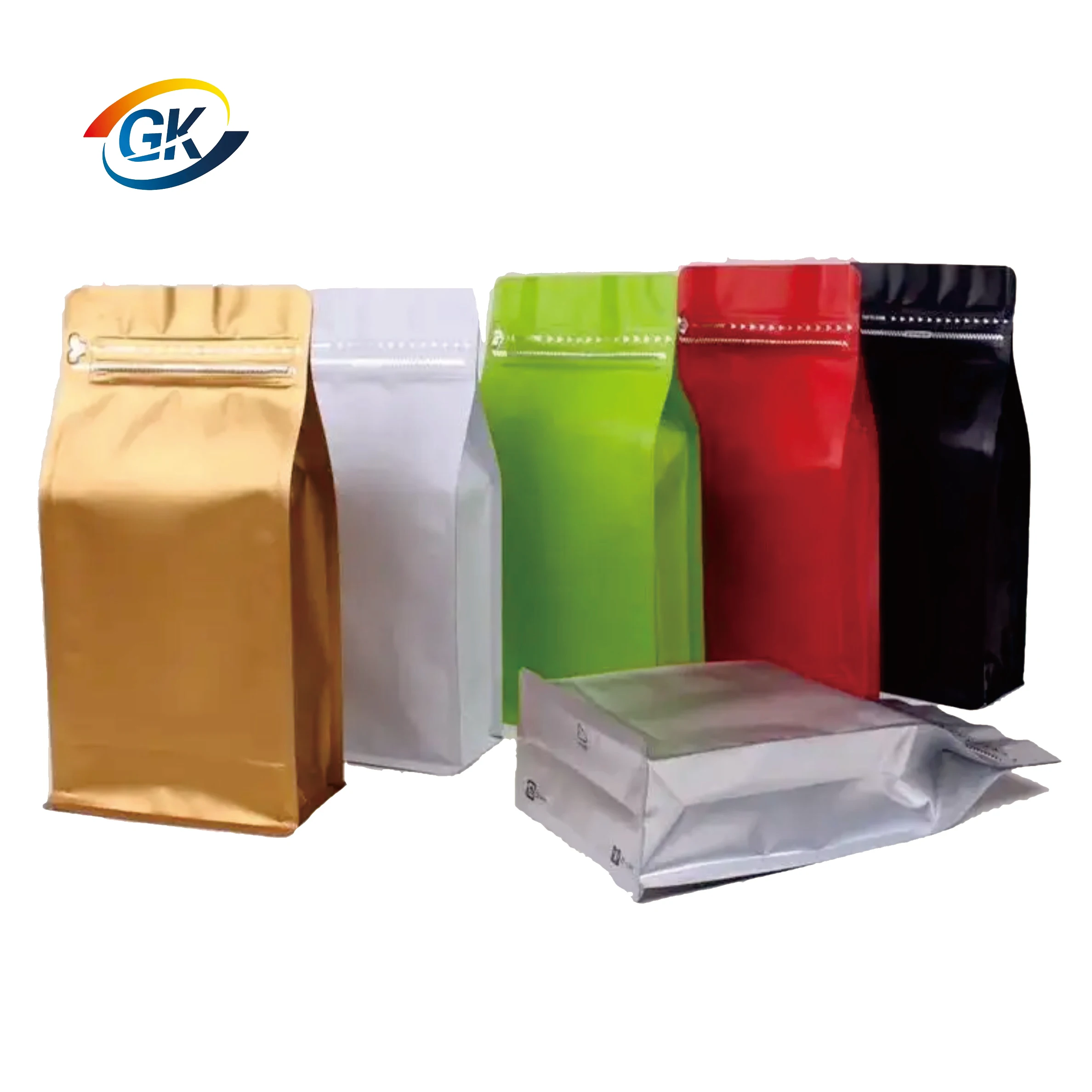 Customize Flat Bottom Pouch Kraft Paper Coffee Bags Eight Side Sealing Bag For Heat Sealed With Air Valve Gloss Frosted Film