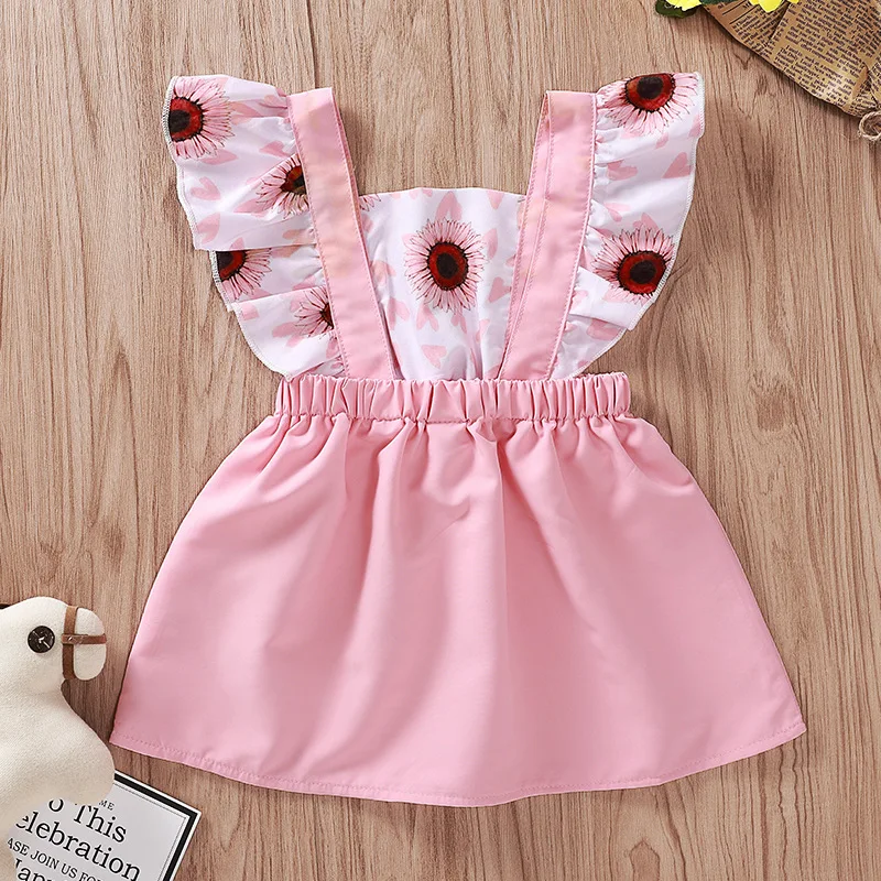 
Sunflower Trumpet Sleeve Baby Girl Flower Dress Modern Summer Baby Dress 
