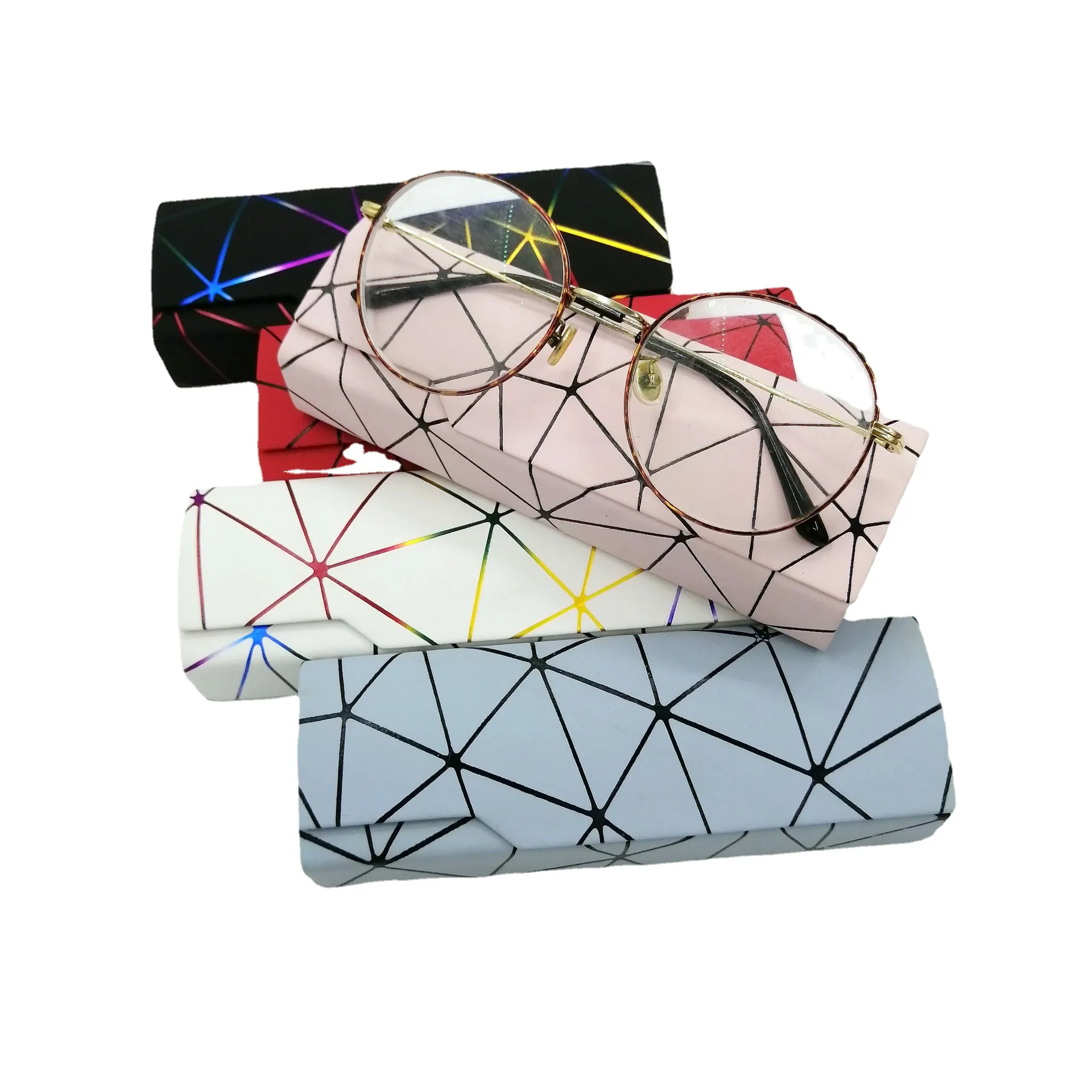 Cuboid packaging eyewear Line Net fashion eyeglasses storage box multicolor PU leather flip hard optical glasses frame case