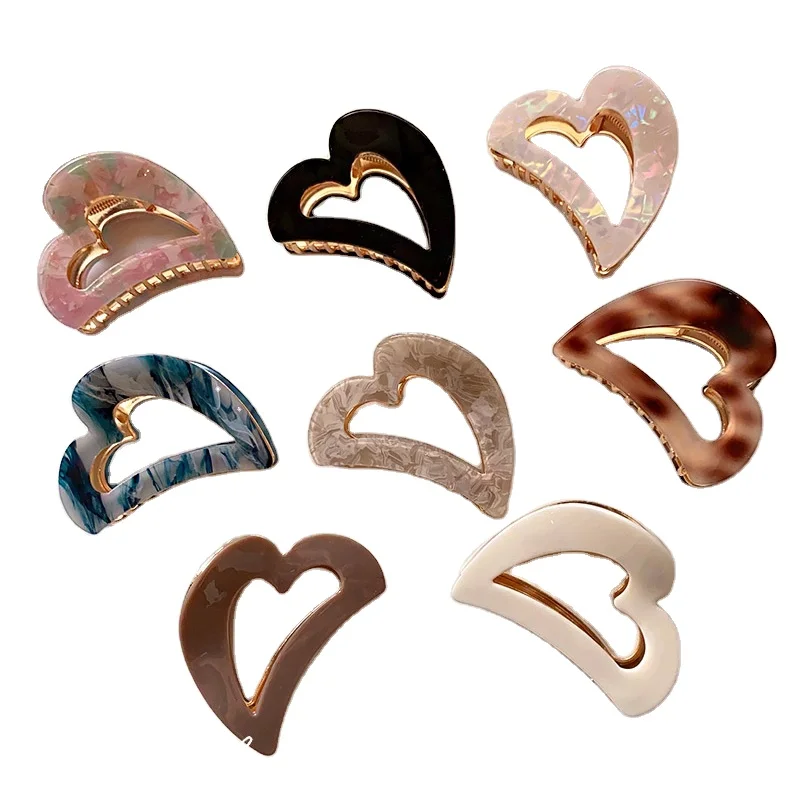 GEERDEN New Fashion Design Adult Acetate Heart Shape Hair Claw Elegant Acetate Acid Ponytail Clasp Hair Accessories