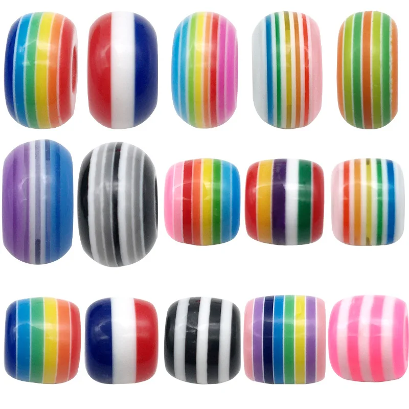 yuku 1 colored striped bead resin large hole round bracelet necklace DIY jewelry loose wholesale