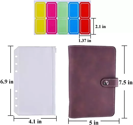 Hot Sale A6 Transparent binder pocket Waterproof loose leaf pocket Cash budget Envelope System PU Leather Notebook wallet Book